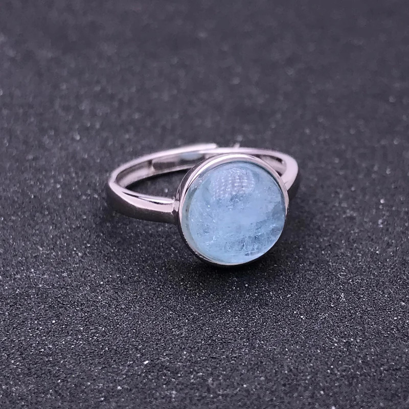Natural aquamarine ring made of pure silver 925 and beryl 8mm high-quality jewelry for womens weddings engagements parties and gift boxes 250102