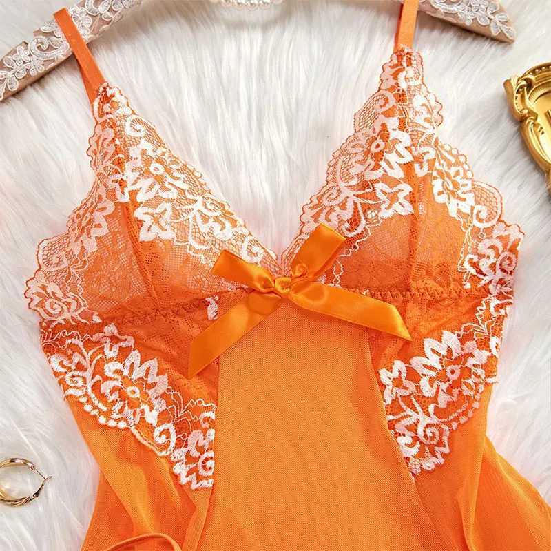 Sexy evening gown womens suspender sleepwear elegant clothing embroidered dress bright color sleepwear set with thong baby doll W250103