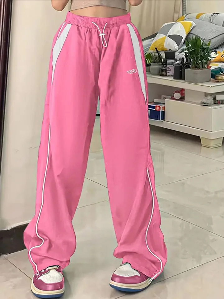 Womens casual bag cargo pants brushed street clothing loose and loose wide leg sports pants retro hip-hop Y2K runner Trouser 250102