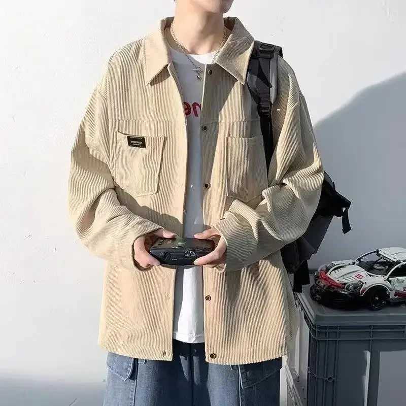 Spring and Autumn Mens Corduroy Shirt Fashion Long Sleeve Casual Retro Loose Fit American Jacket Inventory W250103