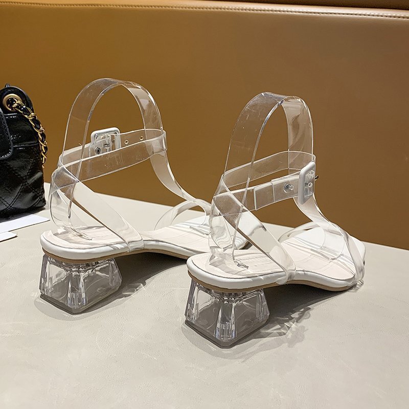 Heeled Ddmywed Mid Transparent Sandals High Heels Internet Famous Fashion Fish Mouth One Line With Crystal Thick Heel Fairy Shoes Chinese Brand F Ddmy