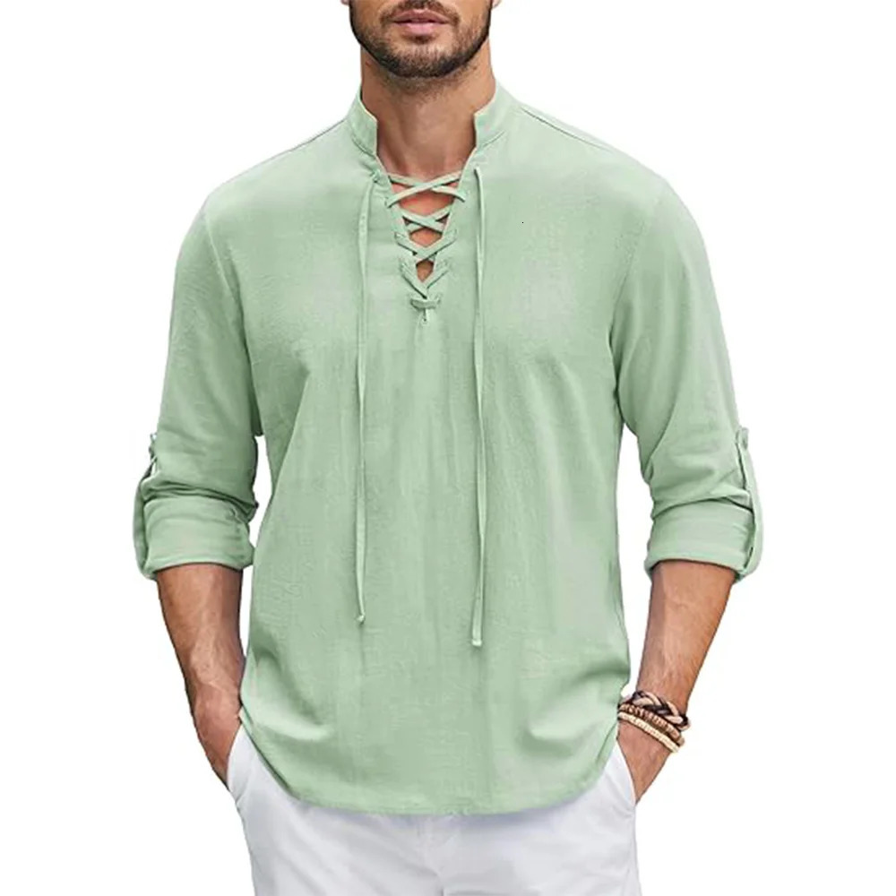 Mens Renaissance Shirt Pirate Medieval Viking top Cotton Linen Shirts Men Long Sleeved Halloween Costume 250103
