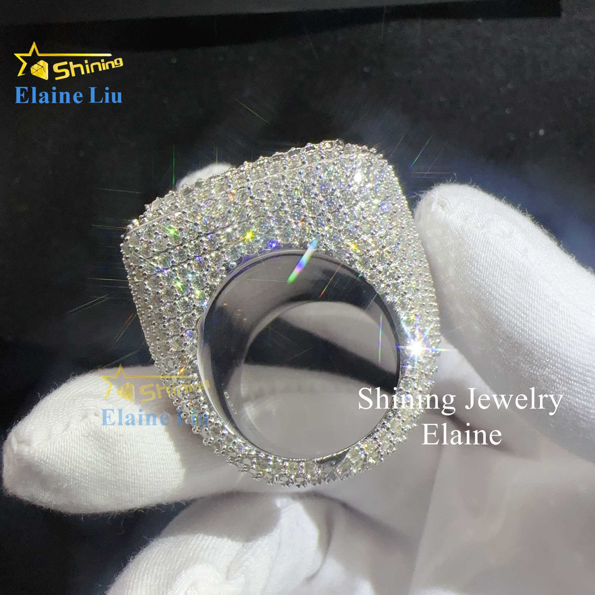 Baguette hip hop custom vvs moissanite mens iced out 925 sterling silver ring