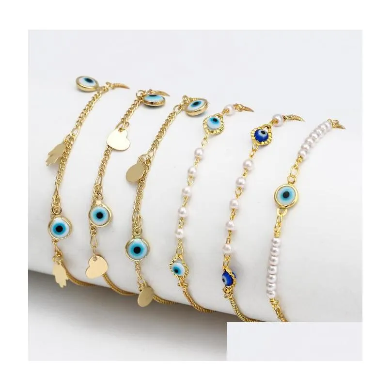 Charm Bracelets Gold Evil Blue Eye Lucky Turkish Eyes Bracelet For Women Girls Beach Jewelry Party Gift 10 Styles Drop Delivery Dh4Gn LL
