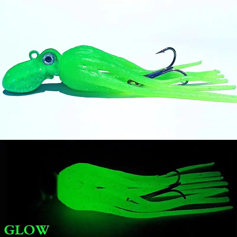 1PC Glow Trolling Lure Metal Head Octopus Squid Skirt Bait With Hook 100g150g200g250g300g350g400g Big Game Drag Fishing Lure 241231