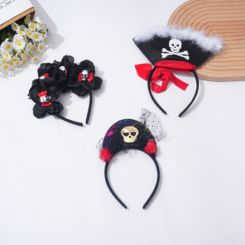 New Halloween funny skull headband pirate ship headscarf children's cute party internet celebrity outfit hair accessories