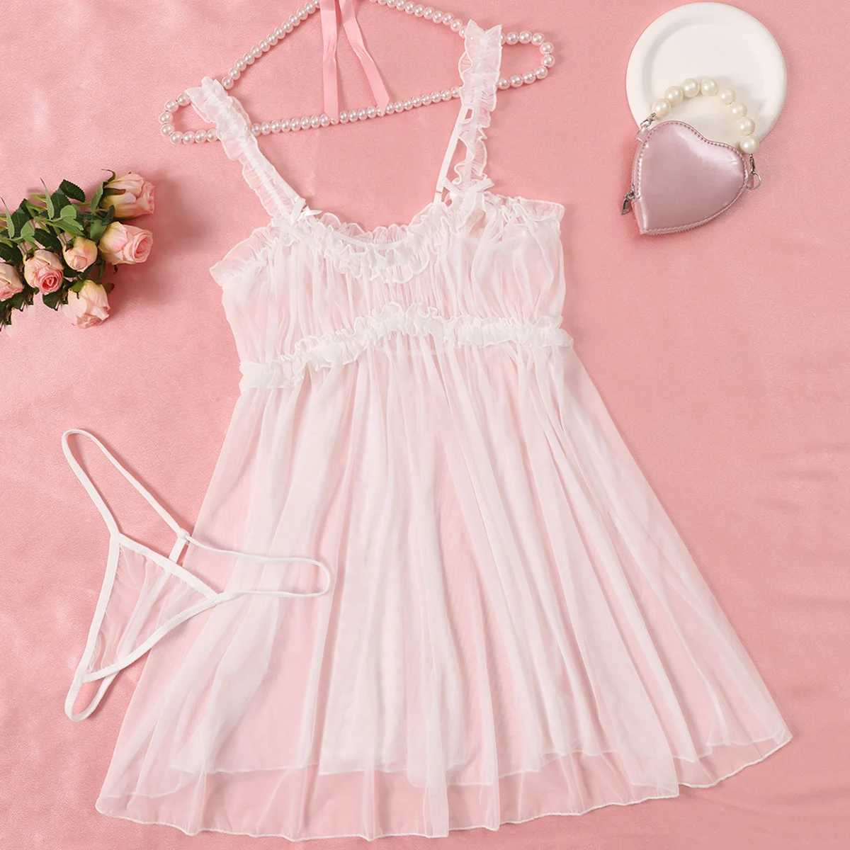 Womens sleepwear new lace sleepwear set suspender sleepwear sexy lingerie sleeveless exotic clothing Babydoll transparent dress W250103