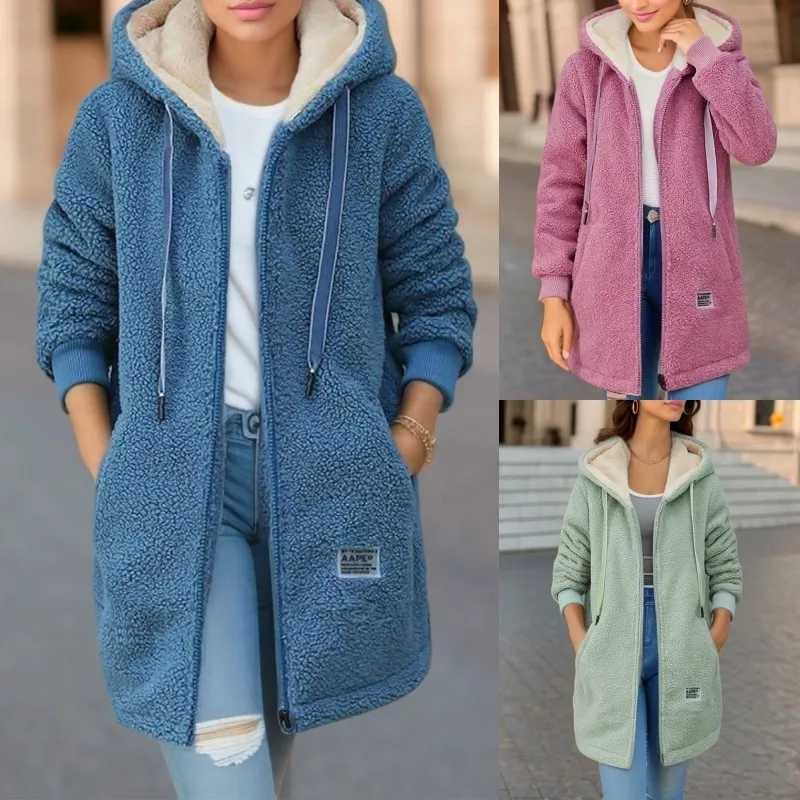 Womens Hiccup Wool Long Sleeve Hoodie Winter New Zipper Open Coat Casual Korean Cashmere Jacket Womens M250103