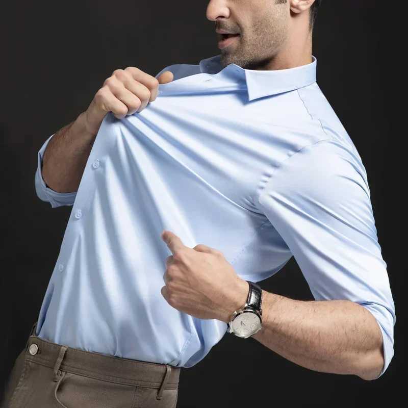 New elastic long sleeved shirt for mens fashion business leisure solid color non ironing professional mens white shirt W250102