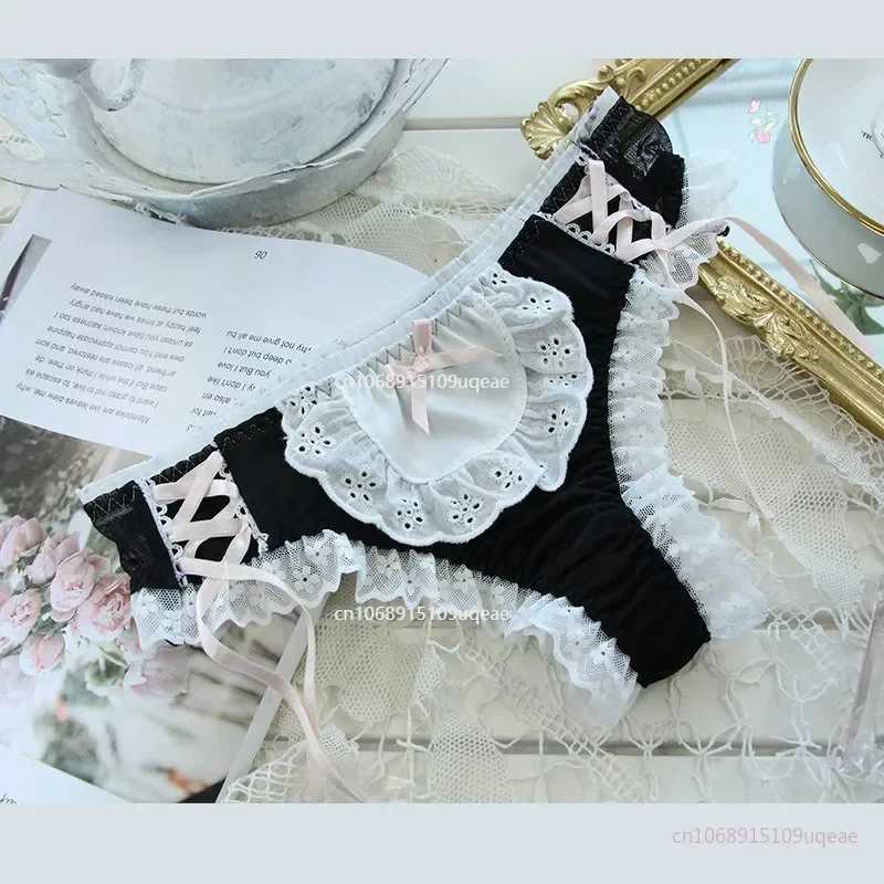 Japanese Modal Underwear Black and White Girl Lace Mid-waist Underwear Cotton Cute Women Kawaii Lingerie PantiesXJ250103