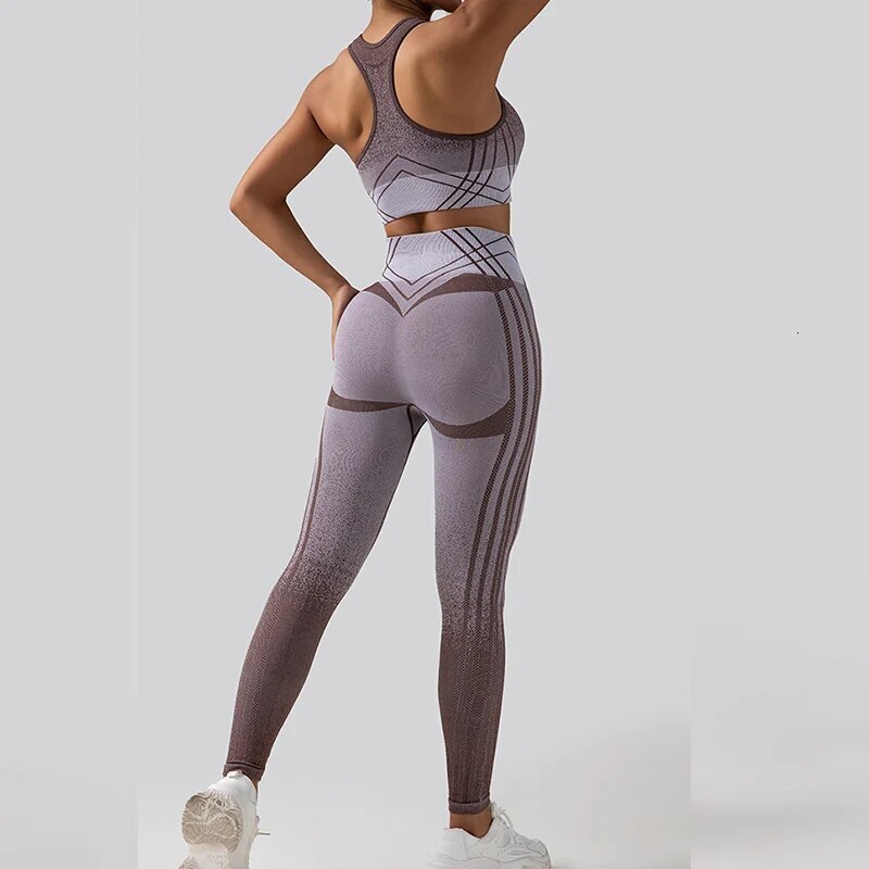 New Women's Seamless Yoga Suit 2-Piece Bra+Long Pants Waist Fiess High Elastic Sports Tank Top