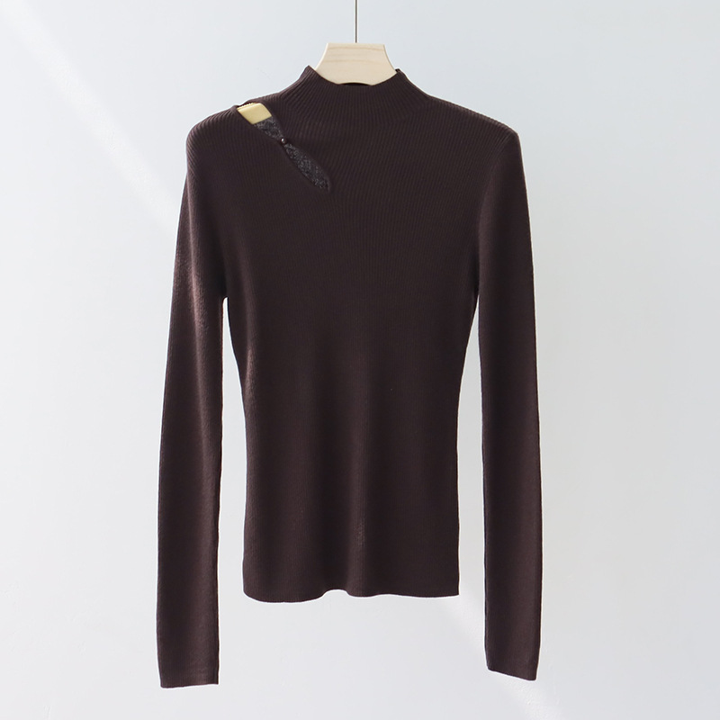 LQZ01 Women's Wool Blend Pleated Pullover with Soft Half Turtleneck