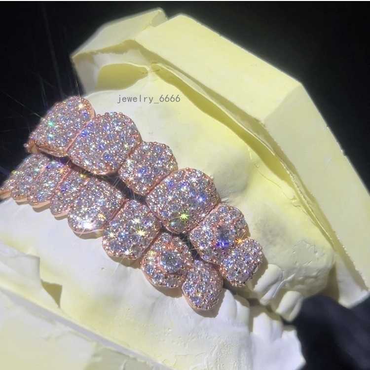 Hip Hop Rose Gold Plated Grillz Iced Out Diamond Teeth Top 10 Bottom 10 S925 Sterling Sliver VVS Moissanite Grillz Factory Price