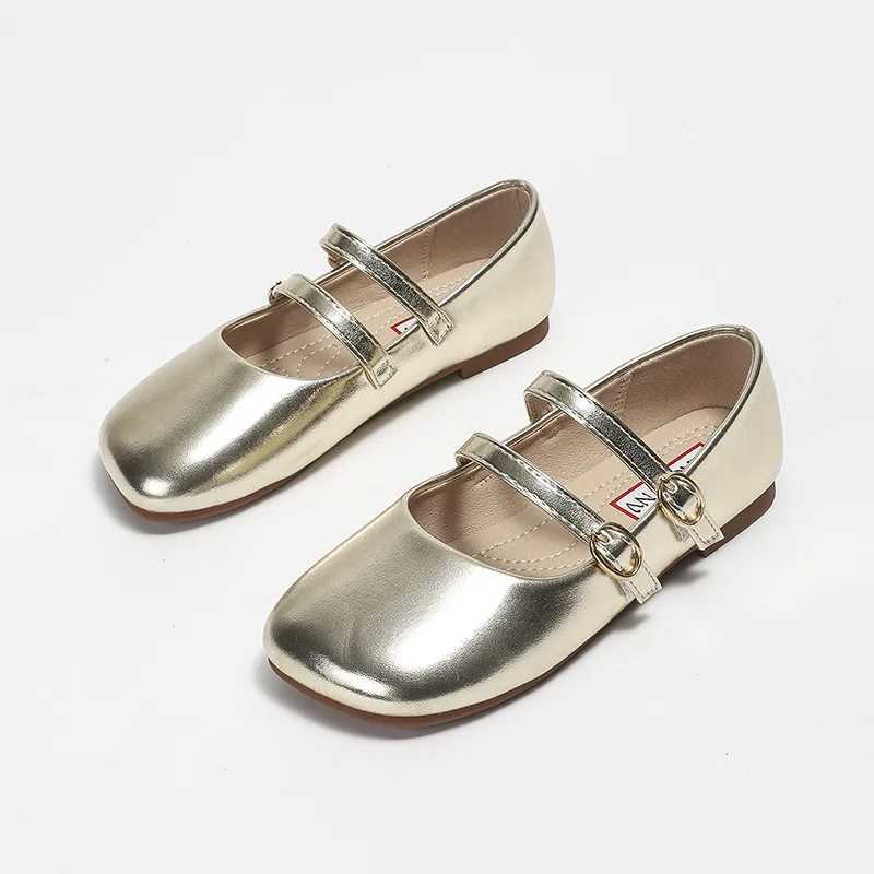Childrens leather shoes girls fashionable double strap design dance shoes gold silver square sole soft soled childrens shoes CSH1569 M250103