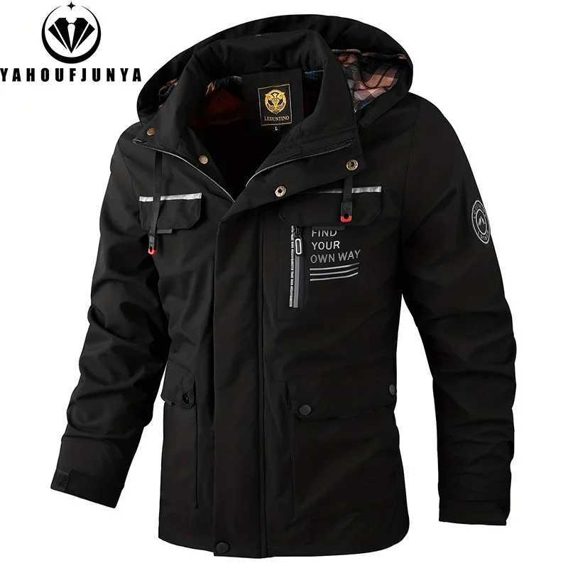 Spring and autumn 2025 mens outdoor windproof detachable hooded jacket mens solid casual loose jacket mens clothing top W250103