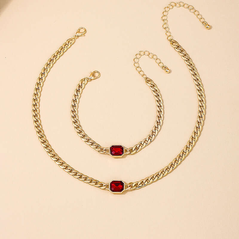 Heavy metal temperament jewelry with high-end feel, hot selg engagement red women's necklace bracelet set