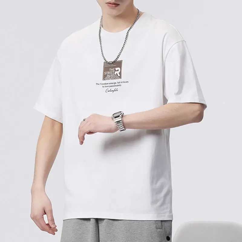 Mens Clothing Short Sleeve Generous Printing Simplicity Handsome Round Neck Pullovers Loose Solid Color Fashion Casual T-ShirtsXJ240102