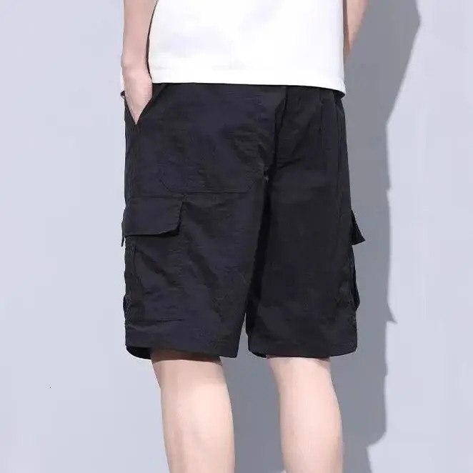 Black set shorts mens loose summer pants American retro long street casual five dot print Chinese pants 241230