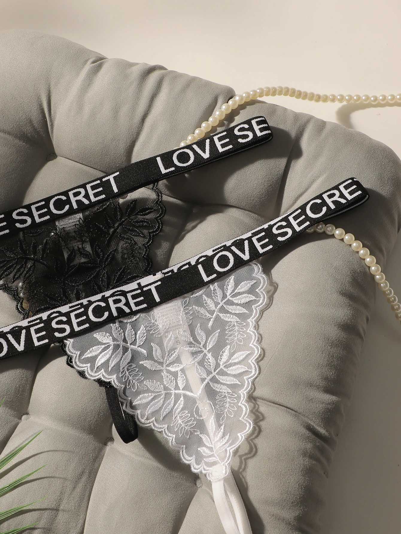2-piece Womens Sexy Underwear Embroidered Lace Underwear Womens Low Waist Transparent Thin Fun T-shaped Underwear C955 W250103