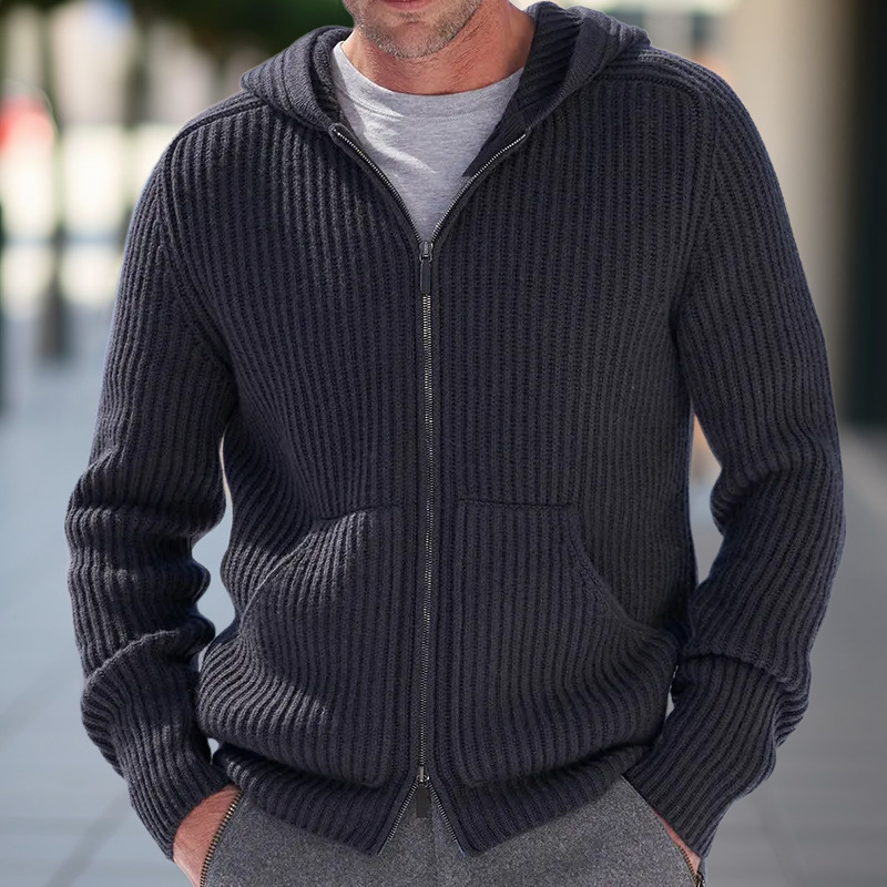 Fashionable Autumn And Winter New Men's Hooded Zipper Long Sleeved Knitted Sweater Jacket Cardigan