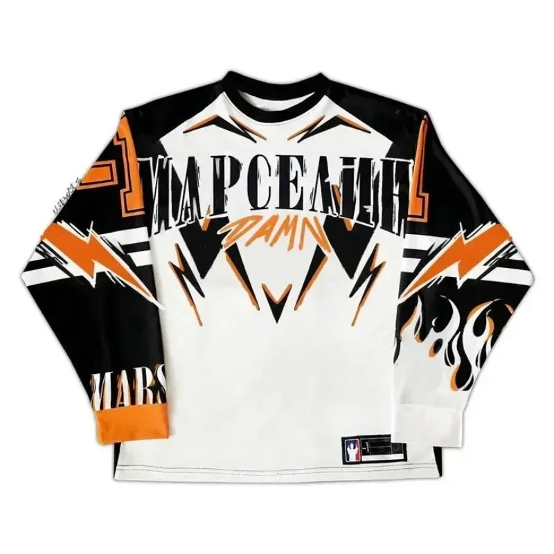 Russian Y2K sports shirt mens Harajuku hip-hop letter oversized TShirt breathable staff collar cotton long sleeved top 250102