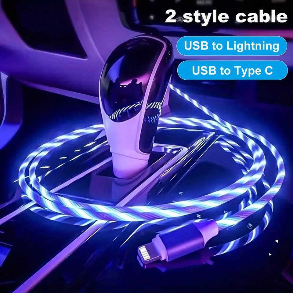 Streamer Charger Cable LED Light Up Lightning TypeC Cable USB Fast Charger Cord for 14 13 12 11 Pro Max X XS iPad 9 miniXJ250103