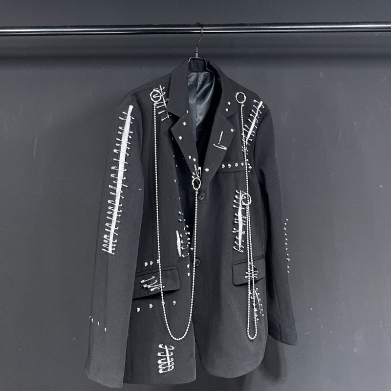 PFHQ Solid Color Long Sleeve Metal Chain Causal Blazers For Men Single Breasted Men's Rivet Coat 2023 Summer New Tide 21F4067