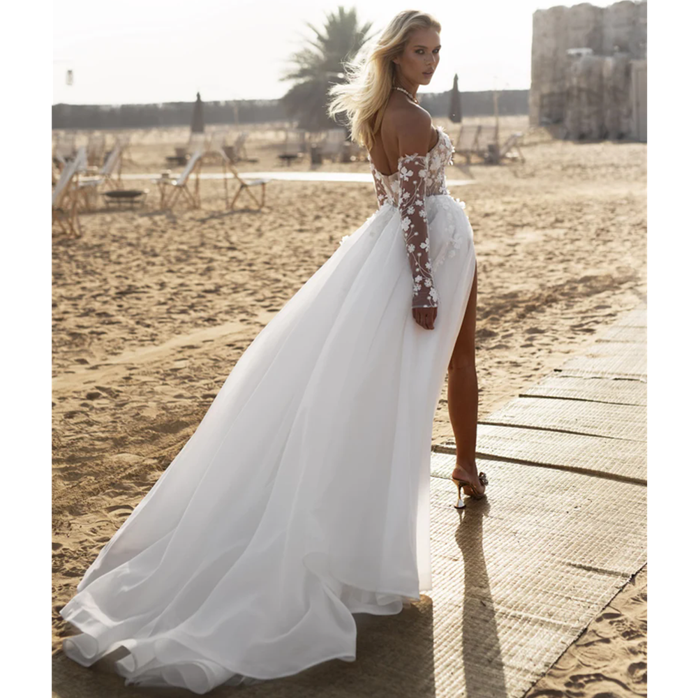 Modest Strapless Wedding Dresses Lace Sheer Illusion Appliqued Bridal Detachable Sleeves Brides Gowns Plus Size Robe De Mariee Custom Made 6660312