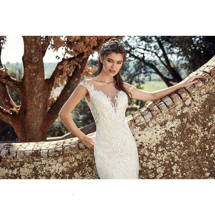 Scoop Neck Lace Mermaid Dresses Tulle Applique Court Train Wedding Bridal Gowns Robe De Mariee