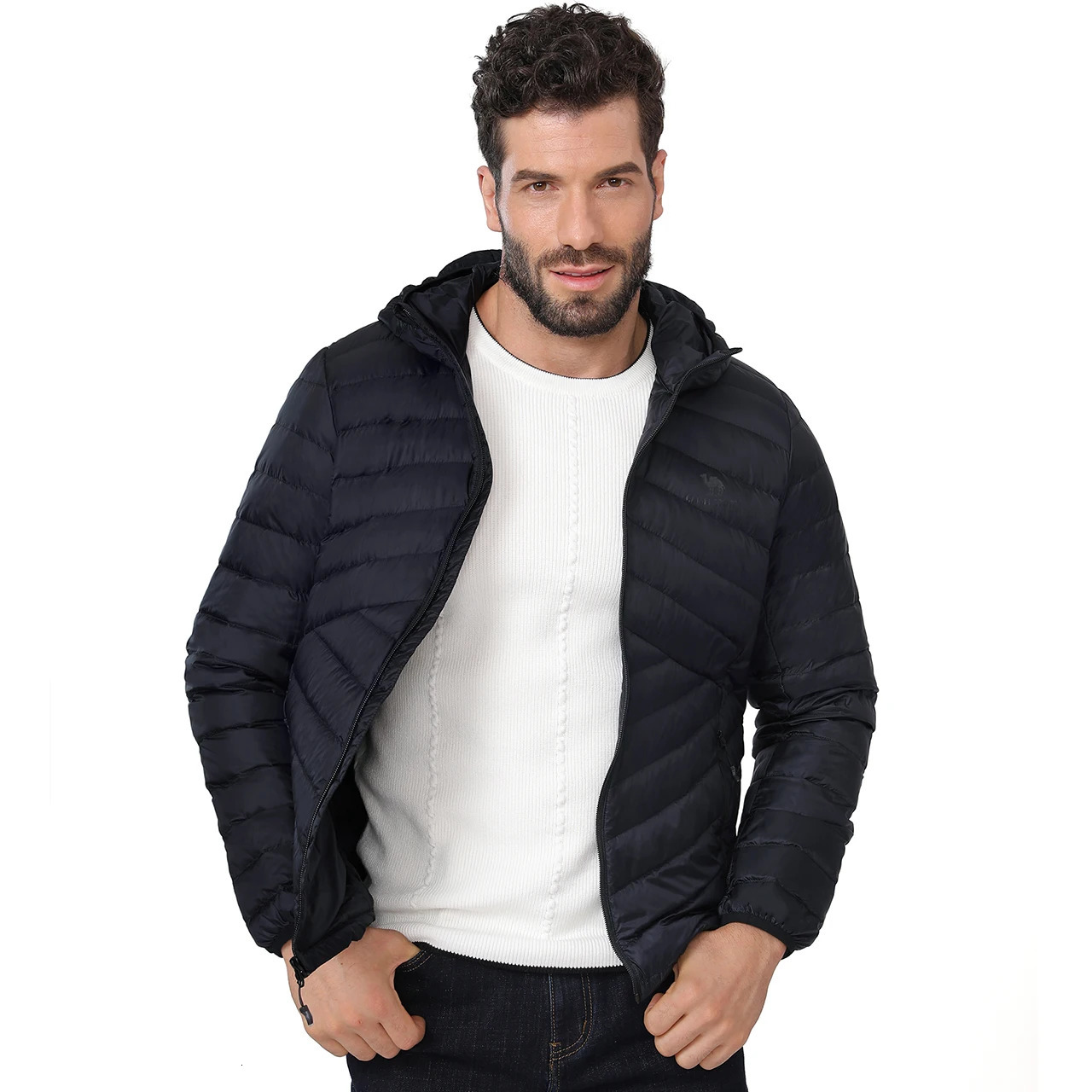GOLDEN CMAEL Mens Packable Down Jackets Hooded Lightweight Puffer Insulated Winter Coat for Men Travel Outdoor Hiking Jacket 250102