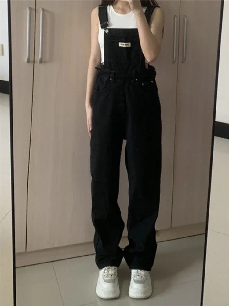 Denim Jumpsuits Women Preppy Style Spring Strap Ulzzang High Street Ins Letter Loose Retro Overalls Chic Harajuku 250103