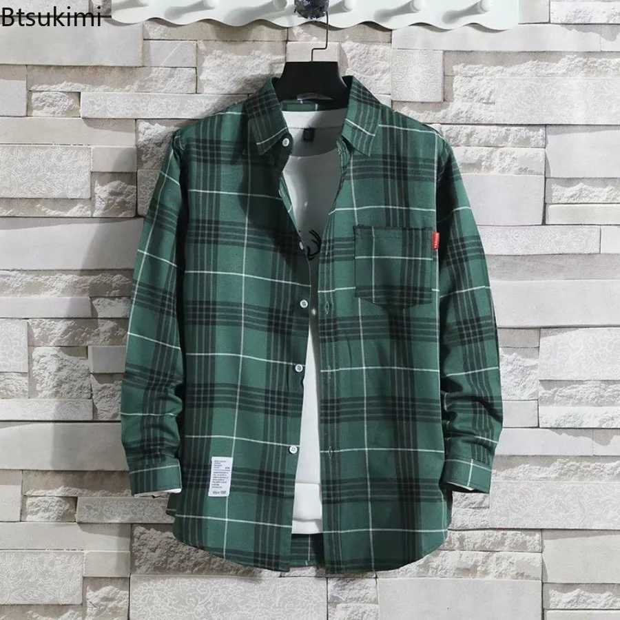 Spring New Korean Style Plaid Shirt Mens Long Sleeve Loose Casual Full Match Shirt Coats 2025 Trend Mens Clothing W250103