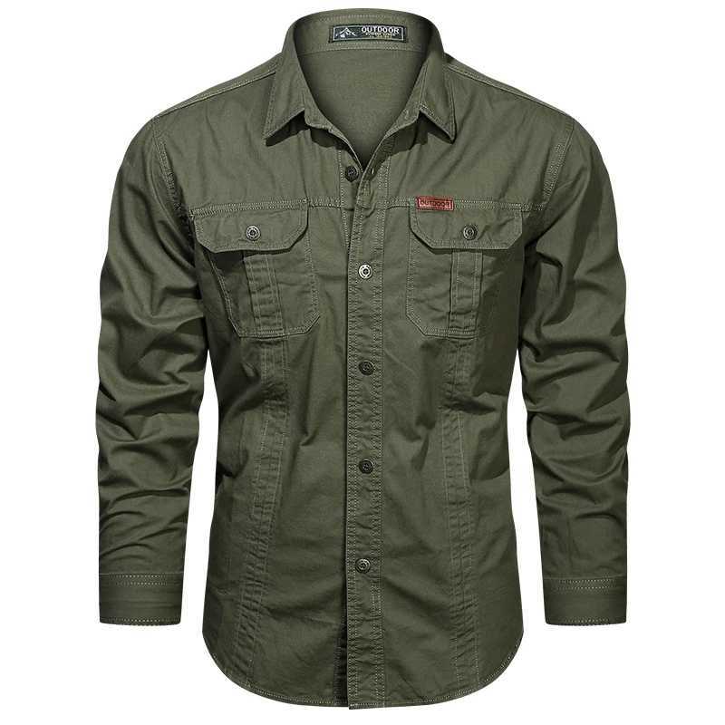 New autumn fashion Cotton mens long sleeved multi pocket cargo shirt solid color casual outdoor jacket mens shirt W250102