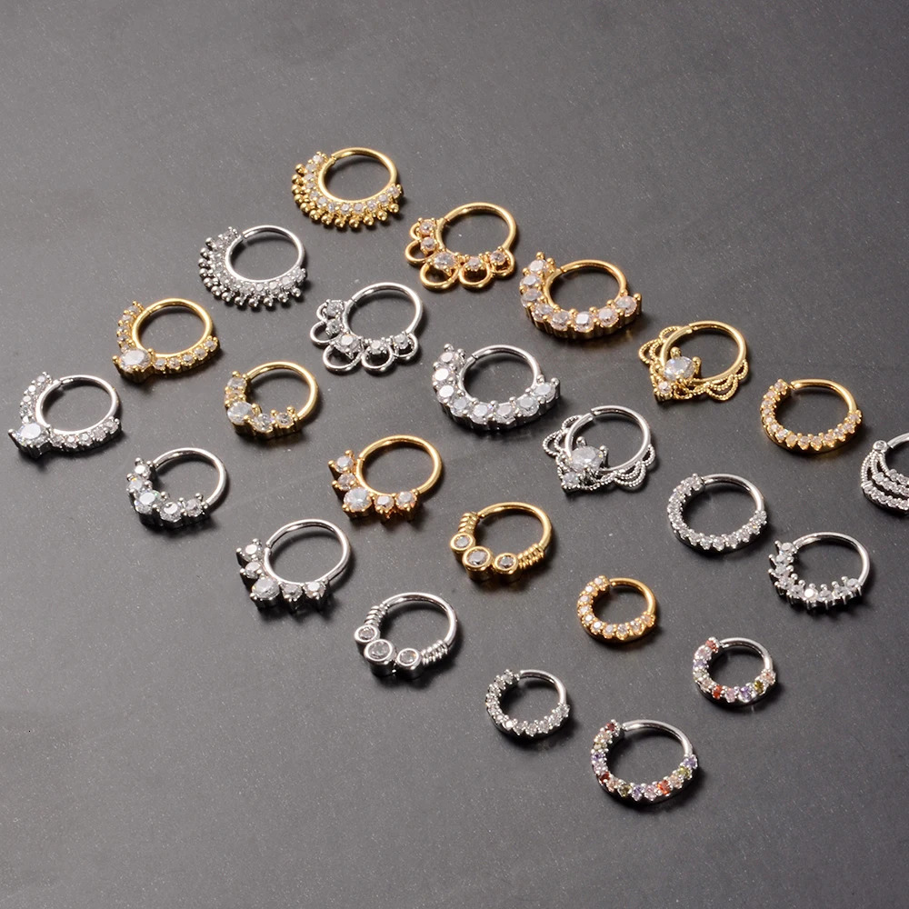 16PCS Cz Nose Hoop Nostril Bendable Ring Zircon Cartilage Tragus Daith Earrings Septum Clicker Helix Conch Rook Piercing Jewelry 250103