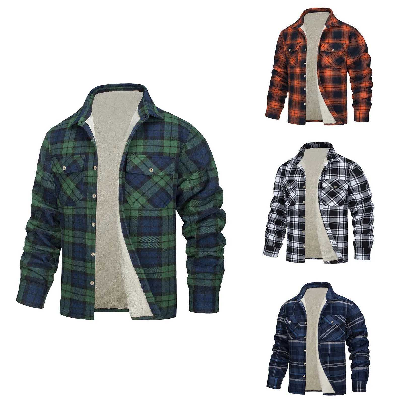 Mens autumn and winter casual grid square lapel cufflinks fastened outdoor windproof solid color simple jacket W250103