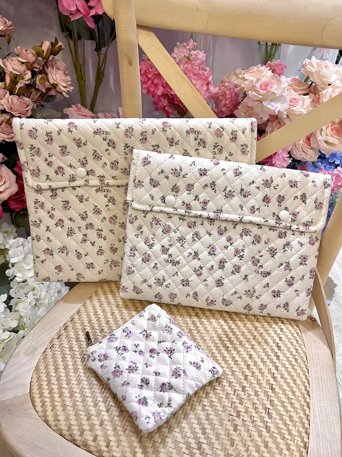 Ins Floral Laptop Sleeve Computer Carrying Case Bag 13 13.3 14 14.1 Inch Portable Table Pc Case 9 10 11 Inch Cover Bags Mac Book 250102