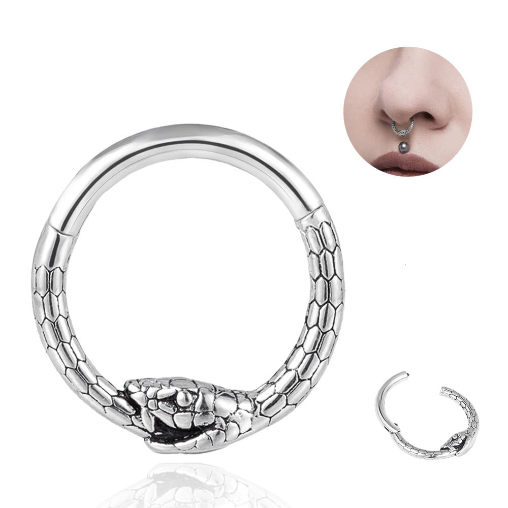 Vankula 1PCS 16G 8mm Stainless Steel Segment Snakes Nose Rings Cartilage Clicker Hoop Earrings for Women Hypoallergenic 250103