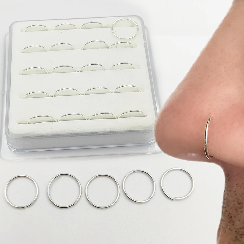 925 sterling silver Nose Ring Cartilage Tragus Helix Lip Ear Piercing Ring 22G*6mm 20pcs/pack 250103
