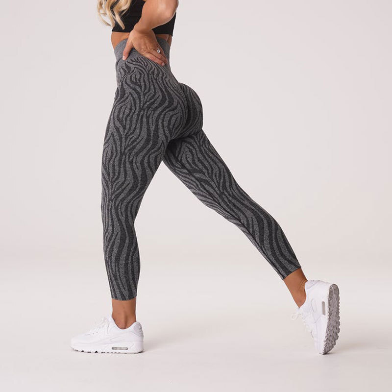 NCLAGEN Women's Leopard Stripe Seamless Yoga Leggings Fiess Pants Squat Proof Gym Workout Sports Stretchy Running Leggins