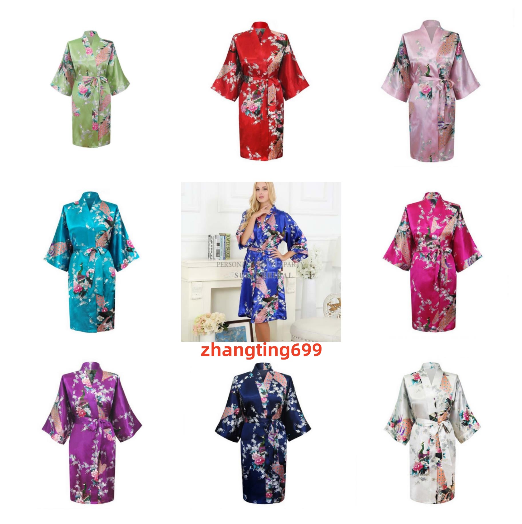 womens Solid royan silk Robe Ladies Satin Pama Lingerie Sleepwear Kimono Bath Gown pjs Nightgown 17 colors
