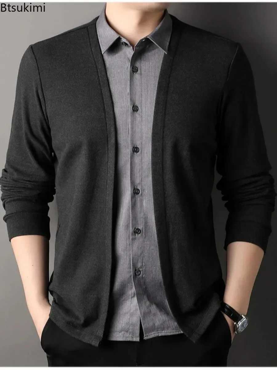 2024 Spring New Mens Polo Long Sleeve Shirt Fashion Street Fake Two piece Shirt Sweater cardigan Mens Business Casual Top W250103