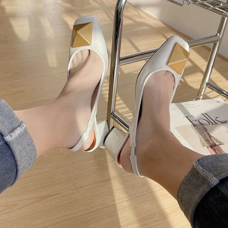 New Design Square Toe Womens Sandals Fashion Gold Rivet Womens Dress Party Shoes Square High Heels Pump Shoes 2022 Shoes 250102