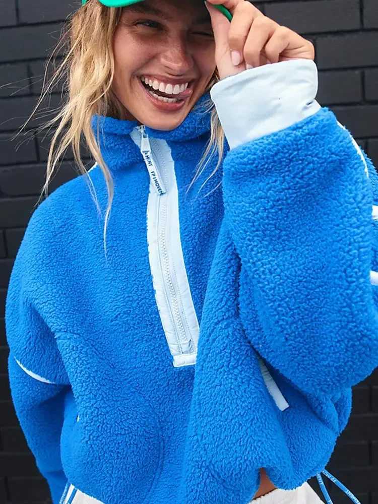 Casual Thick Comparison Cashmere Womens Jacket Autumn and Winter Collar Patch Work Jacket Womens Street Clothing Warm Jacket M250103