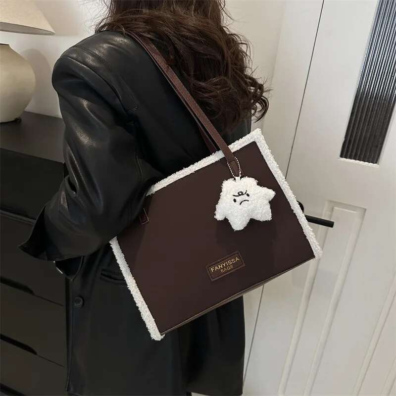 new imitation suede and cashmere patch women s shoulder bag designer department retro cartoon pendant crossbody bag square handbag bag