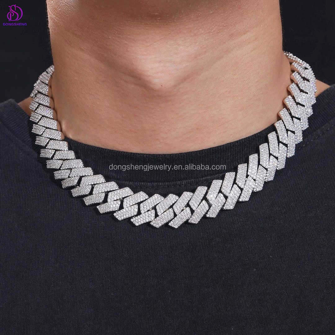 Pass Diamond Tester 925 Silver Fashion jewelry Hip Hop Necklaces 14/15/16mm 3Rows VVS Moissanite Diamond Cuban Link Chain