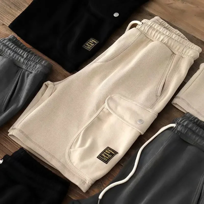 Knitted mens cargo shorts Japanese cotton elastic waist shorts summer breathable sports jogging shorts mens sweater shorts 250102