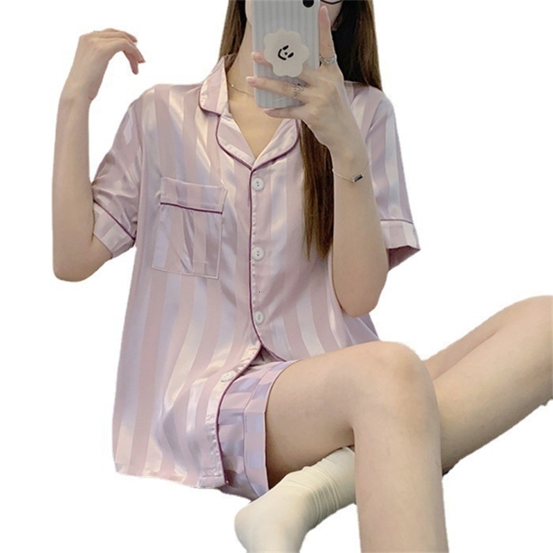 Ice silk jacquard pajamas for women in the summer of 2025 thin short sleeved imitation ins style home wear