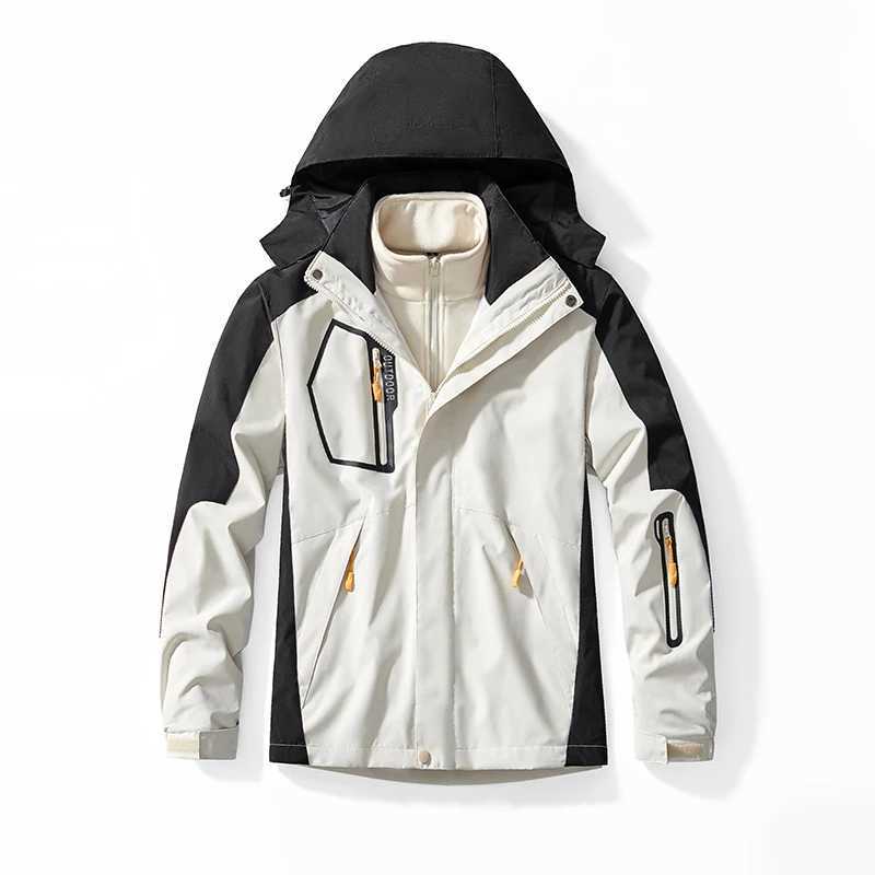 Spring and winter mens waterproof jacket jacket two-piece set mens and womens thick warm windproof camping and hiking clothes W250103