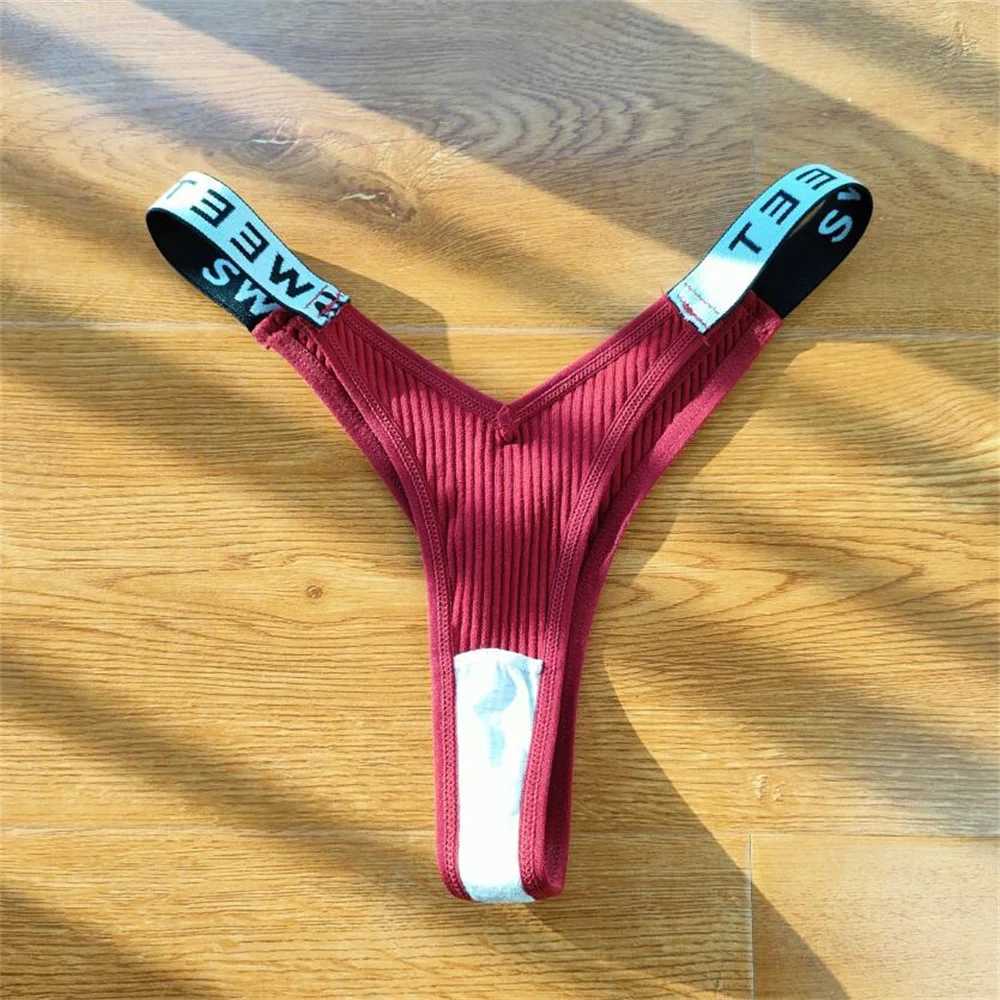 2PCS/Set Sexy Womens Ribbon Cotton Underwear Letter Printed V-Strings Womens Intimate Underwear Size Up W250103