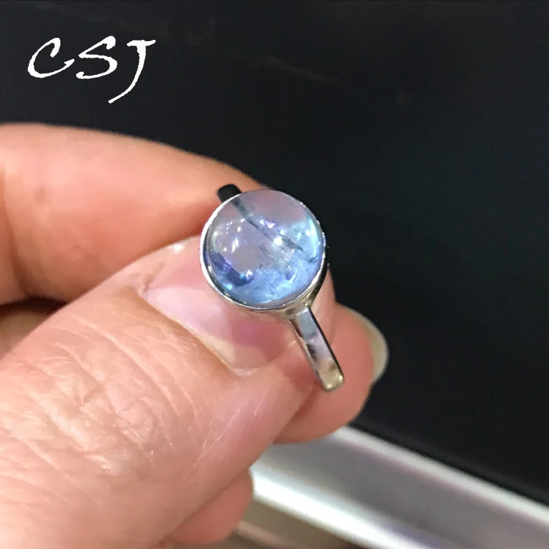 Natural aquamarine ring made of pure silver 925 and beryl 8mm high-quality jewelry for womens weddings engagements parties and gift boxes 250102